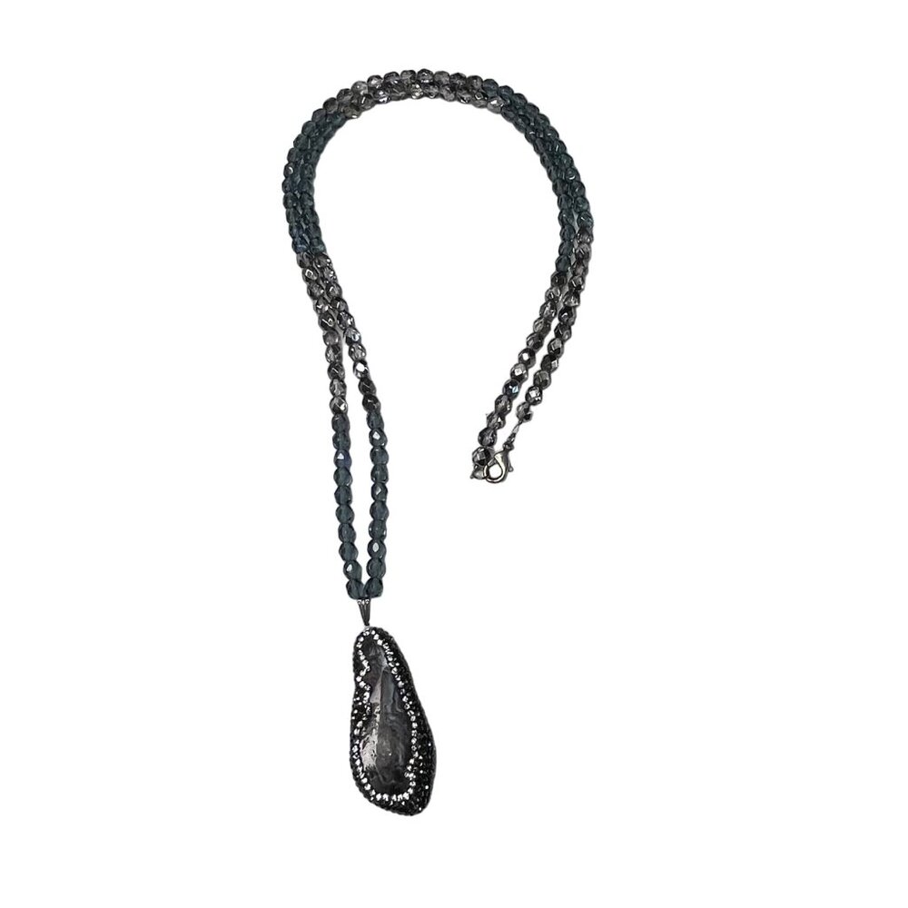 Sliced Geode Pendant Necklace Gem Stone Agate Glass Bead Chain Jewelry u